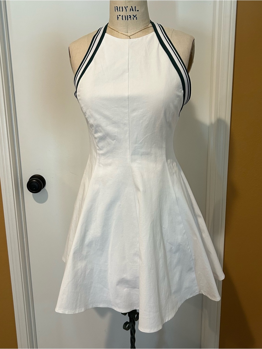 Zara White Halter Mini Dress with Green Stripe Halter